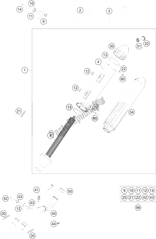 All parts for the Exhaust System of the KTM 350 EXC F Factory Edition Europe 2015