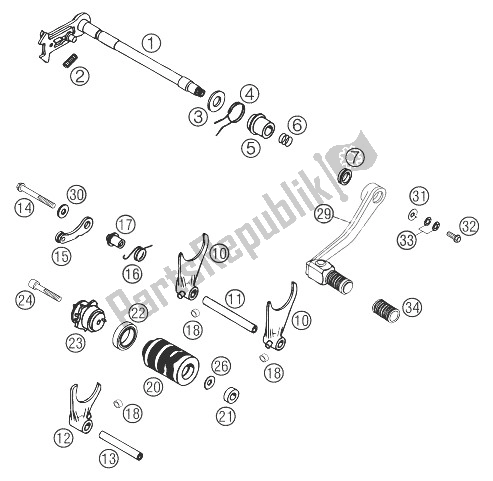 All parts for the Shifting Mechanism of the KTM 640 LC4 Enduro Orange 12L Australia 2003