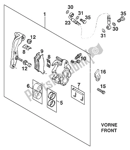 All parts for the Brake Caliper Front Egs Lc4'97 of the KTM 400 EGS 20 KW 11 LT Orange Europe 1997