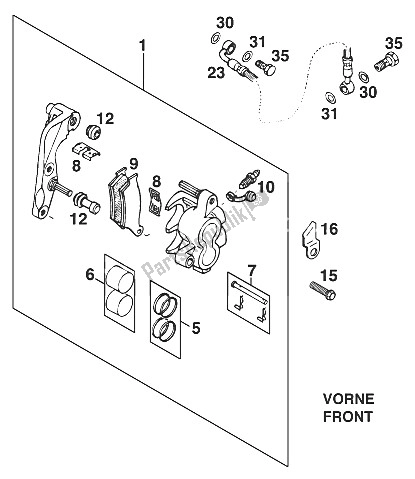 All parts for the Brake Caliper Front Egs-e,lse '97 of the KTM 400 EGS E 31 KW 11 LT ROT Europe 1997