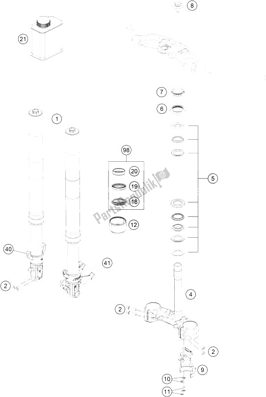 All parts for the Front Fork, Triple Clamp of the KTM RC 125 Black ABS Europe 2015