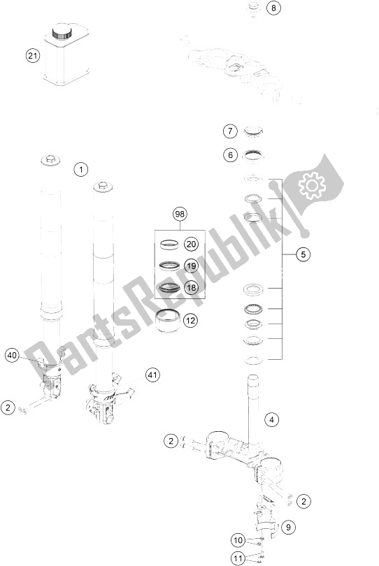 All parts for the Front Fork, Triple Clamp of the KTM RC 200 Black W O ABS CKD 16 Colombia 2015