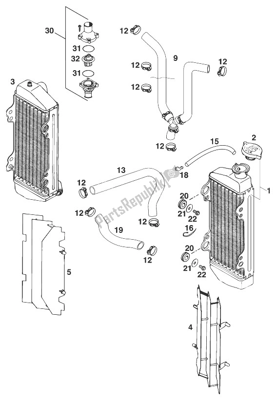 Toutes les pièces pour le Radiateur - Durite De Radiateur 250/300/380 '98 du KTM 250 EGS 11 KW Europe 1998