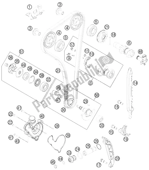 All parts for the Timing Drive of the KTM 350 EXC F Australia 2012