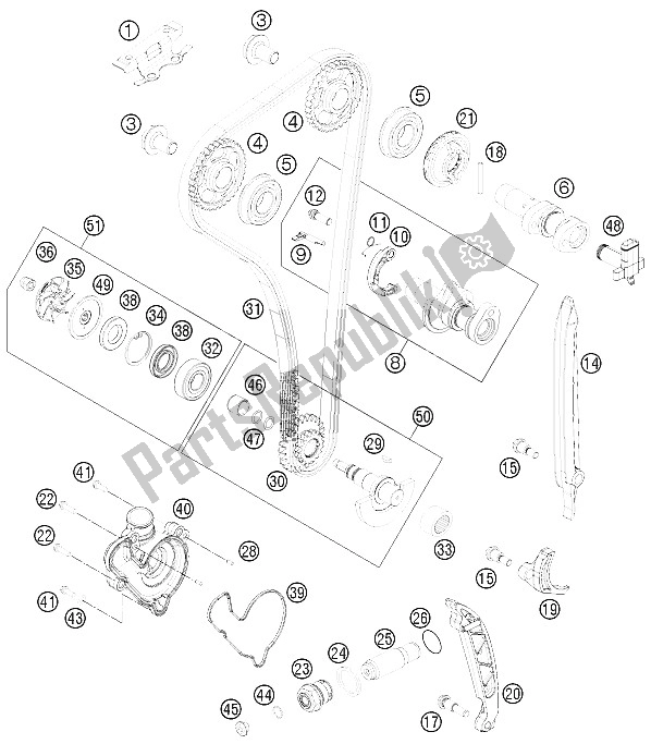 All parts for the Timing Drive of the KTM Freeride 350 Europe 2012