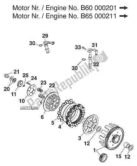 All parts for the Clutch 60/65 Ccm Ii '99 of the KTM 60 SX Europe 2000