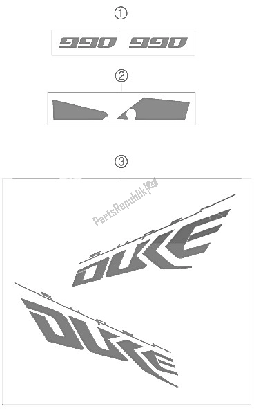 All parts for the Decal of the KTM 990 Super Duke White Europe 2009