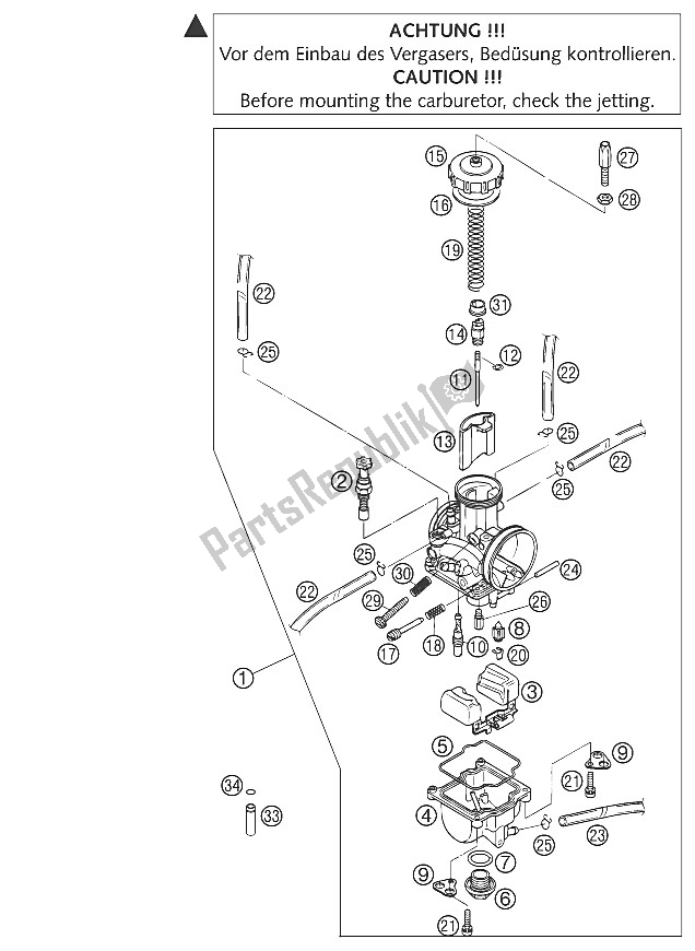 Todas as partes de Carburador Keihin Pwk 38 Ag do KTM 300 EXC USA 2002