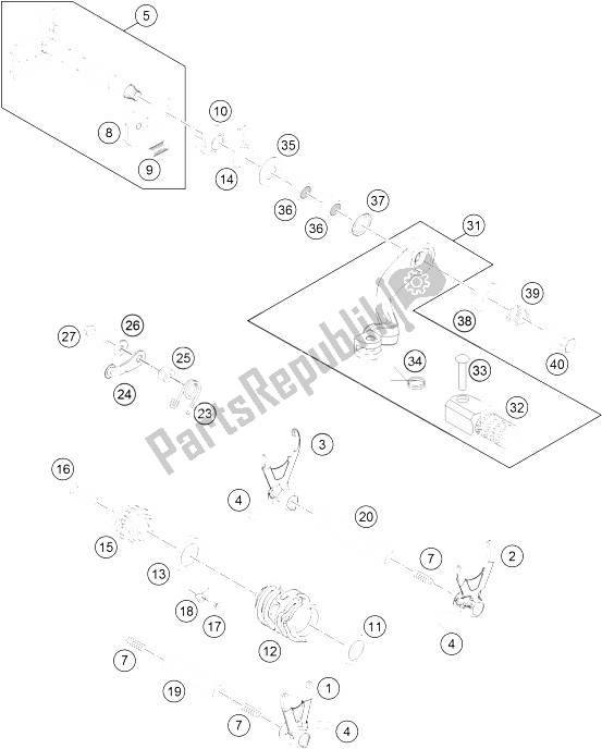 Alle onderdelen voor de Schakelmechanisme van de KTM 250 XC F USA 2015