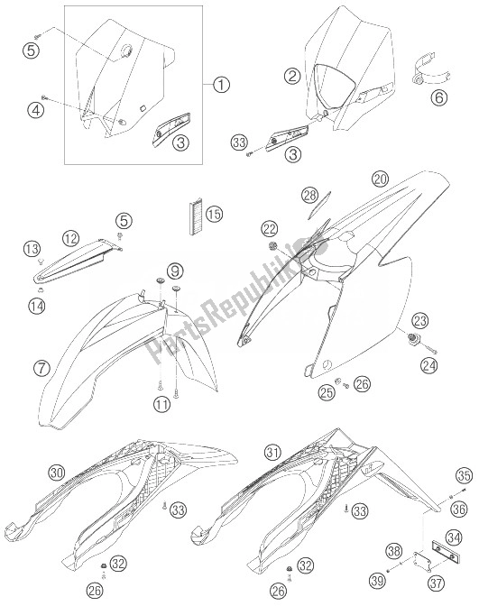 All parts for the Mask, Fenders of the KTM 400 EXC Factory Racing Europe 2007
