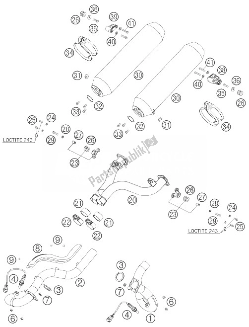 All parts for the Exhaust System of the KTM 990 Adventure Black ABS 07 Europe 2007