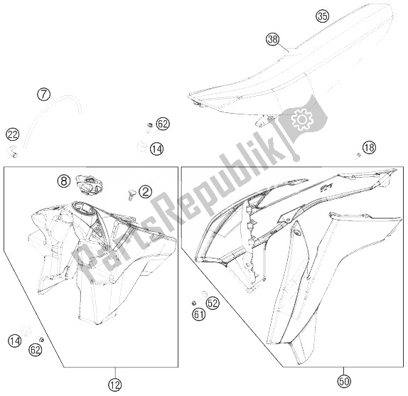 All parts for the Tank, Seat, Cover of the KTM 250 SX F USA 2013