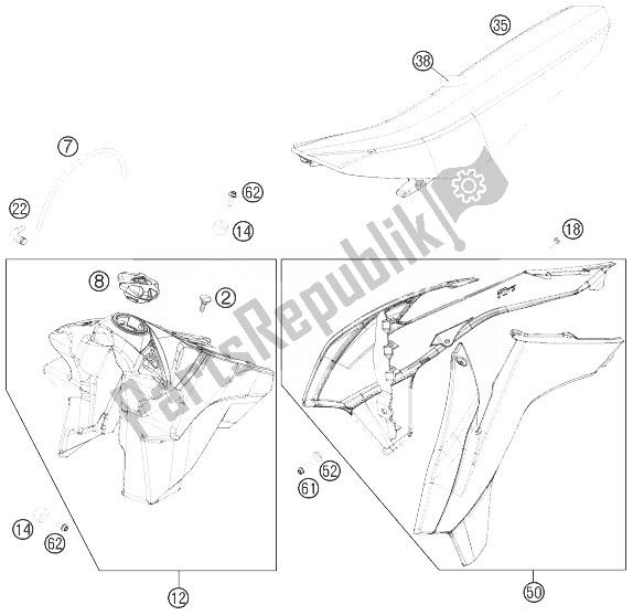 Todas las partes para Tanque, Asiento, Tapa de KTM 350 SX F USA 2014