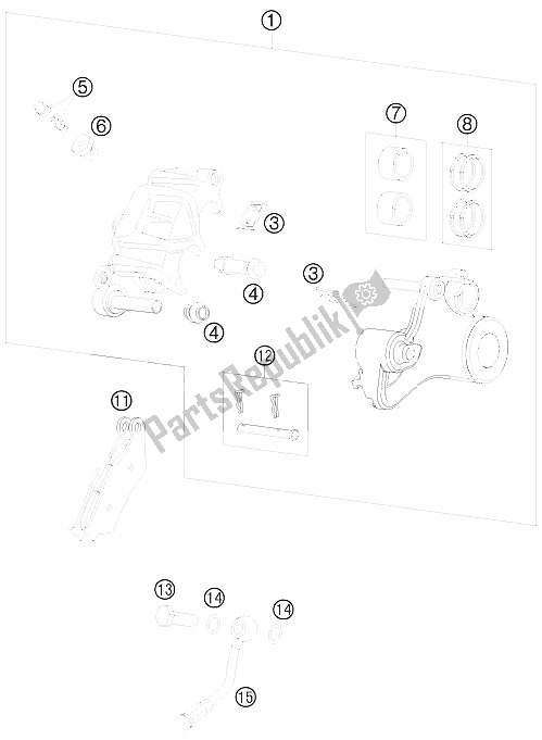 All parts for the Brake Caliper Rear of the KTM 990 Adventure Orange ABS 09 Australia United Kingdom 2009