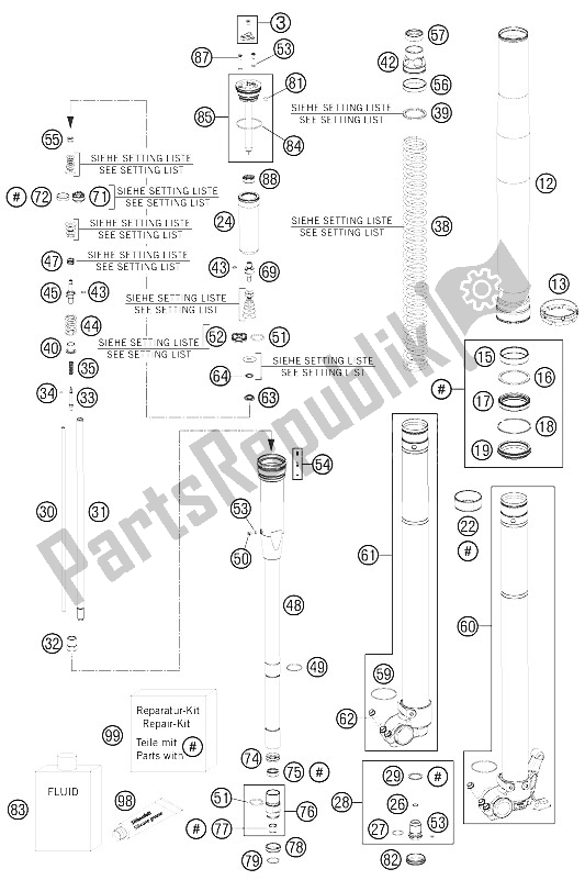 Todas las partes para Horquilla Delantera Desmontada de KTM 250 SX F Europe 2011