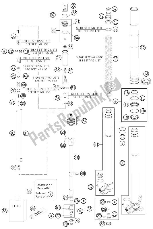 All parts for the Front Fork Disassembled of the KTM 450 SX F Europe 2011