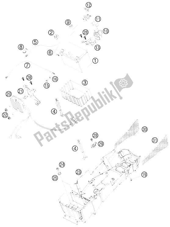 Tutte le parti per il Batteria del KTM 990 Supermoto T Orange 09 Europe 2009