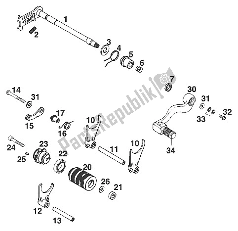 All parts for the Gear Change Mechanism Lc4-e '96 of the KTM 400 EGS E 25 KW 20 LT MIL Europe 1997