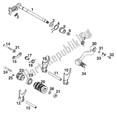 All parts for the Gear Change Mechanism Lc4-e '96 of the KTM 400 EGS E 25 KW 20 LT MIL Europe 1997