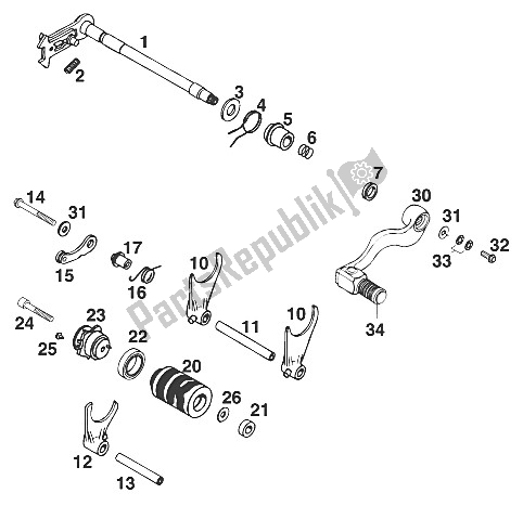 All parts for the Gear Change Mechanism Lc4-e '96 of the KTM 620 Duke 37 KW Europe 972661 1996