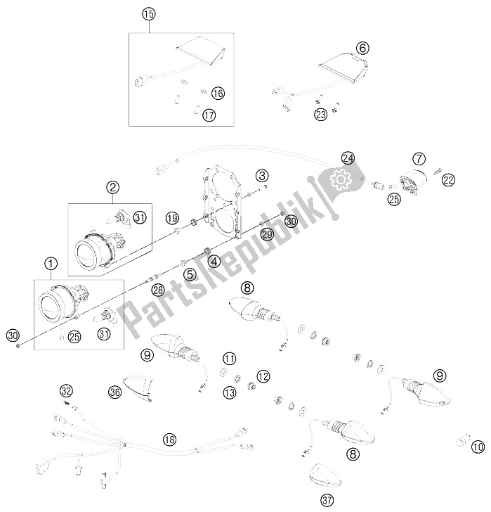 All parts for the Lighting System of the KTM 450 Rally Factory Replica Europe 2012