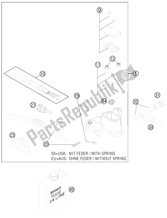 All parts for the Hand Brake Cylinder of the KTM 250 SX F Europe 2011