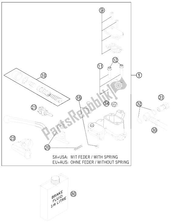 All parts for the Hand Brake Cylinder of the KTM 350 SX F Europe 2011