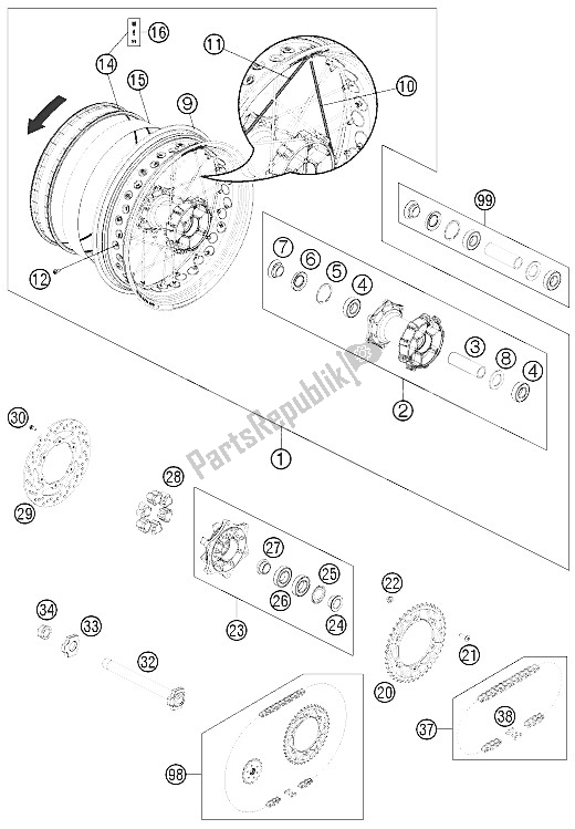 All parts for the Rear Wheel of the KTM 690 SMC Europe 2011