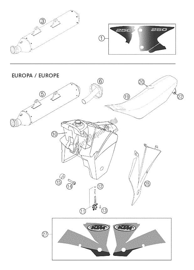 All parts for the New Parts 250 Exc Racing Chass of the KTM 250 EXC Racing SIX Days Europe 2002