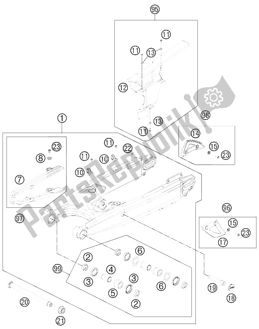 All parts for the Swing Arm of the KTM 990 Adventure Blue ABS 12 Australia United Kingdom 2012