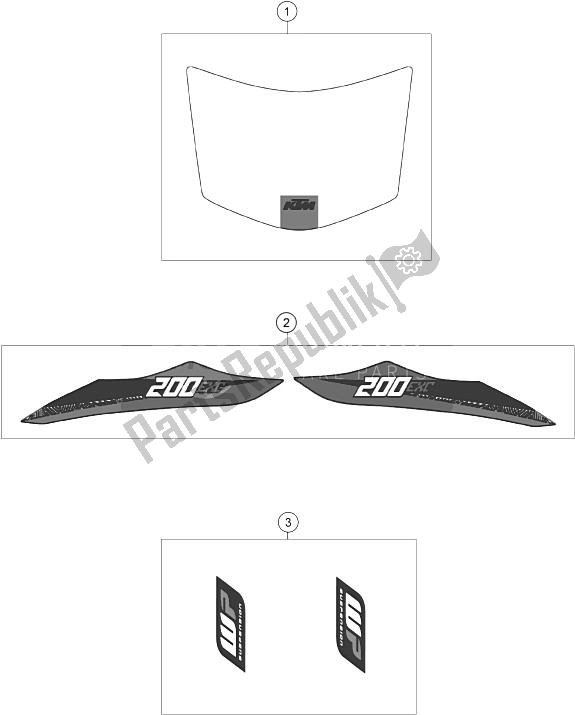 All parts for the Decal of the KTM 200 EXC Australia 2016