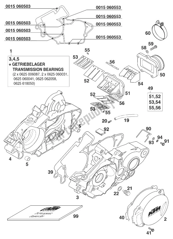 Tutte le parti per il Basamento 125/200 '98 del KTM 200 EGS 8 KW Europe 1998