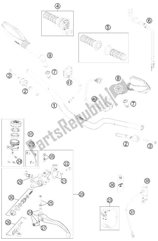 Alle onderdelen voor de Stuur, Bedieningselementen van de KTM 690 Duke Black Australia United Kingdom 2011