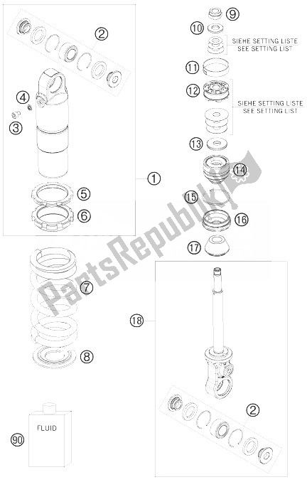 All parts for the Monoshock Disassembled of the KTM 50 SX Junior USA 2007