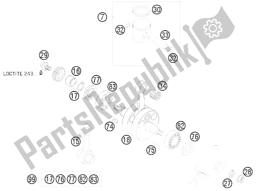 Alle onderdelen voor de Krukas, Zuiger van de KTM 105 XC 19 16 USA 2009