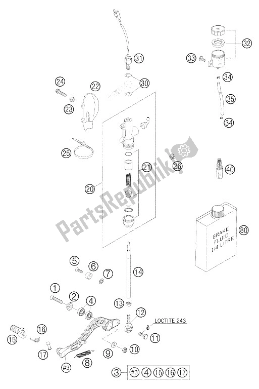 All parts for the Rear Brake Control of the KTM 625 SMC Europe 2005