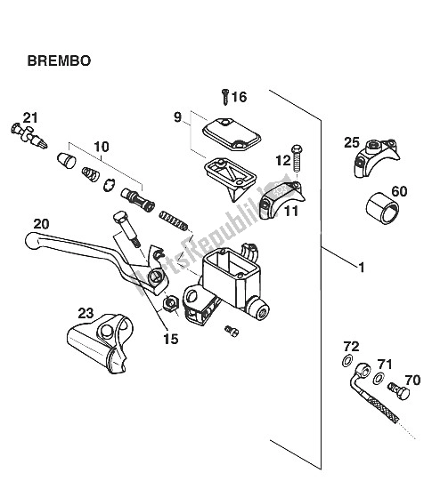 Toutes les pièces pour le Cylindre De Frein à Main Brembo '95 du KTM 125 SX Marz OHL Europe 1995