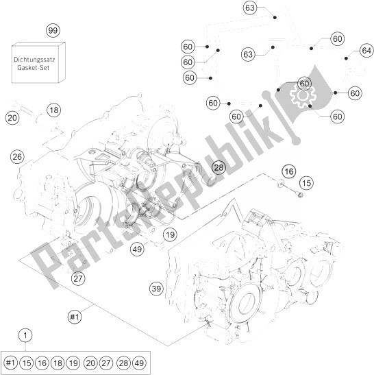 All parts for the Engine Case of the KTM 250 EXC Australia 2014