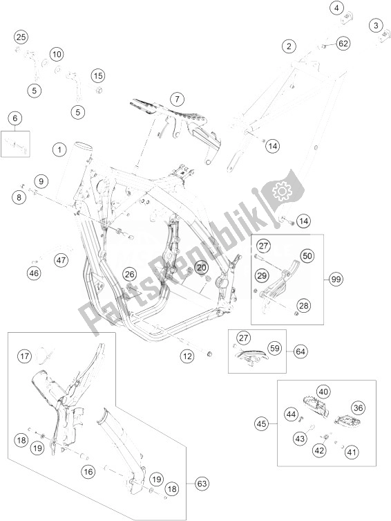 All parts for the Frame of the KTM 450 EXC SIX Days Europe 2014