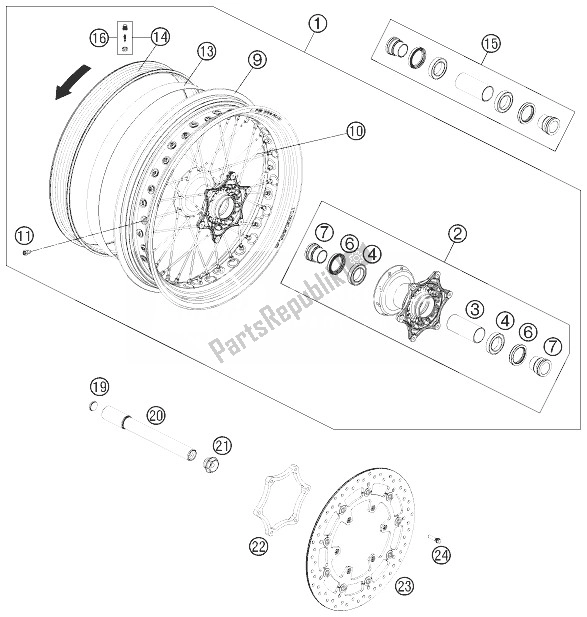 All parts for the Front Wheel of the KTM 690 SMC R Australia 2013