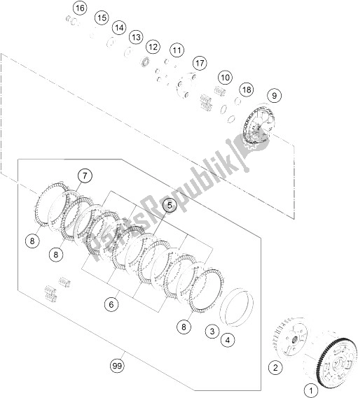 Alle onderdelen voor de Koppeling van de KTM 250 Duke BL ABS B D 16 Japan 2016