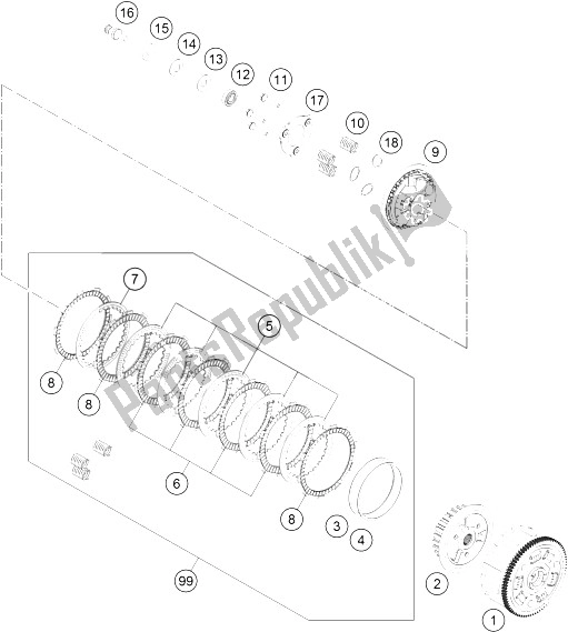 All parts for the Clutch of the KTM 250 Duke BL ABS CKD 16 Malaysia 2016