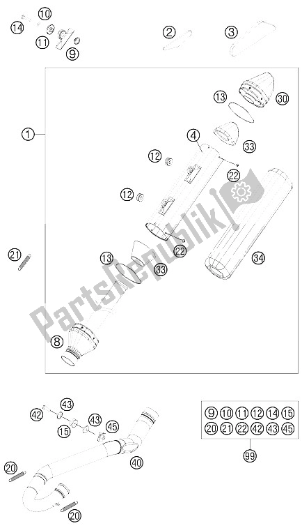 All parts for the Exhaust System of the KTM 350 SX F Europe 2012