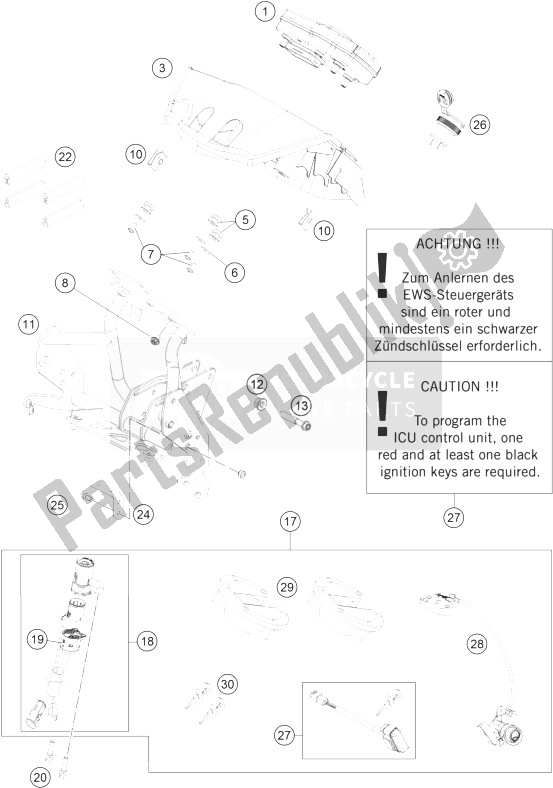 Todas las partes para Instrumentos / Sistema De Bloqueo de KTM 990 Adventure Orange ABS 10 Australia United Kingdom 2010