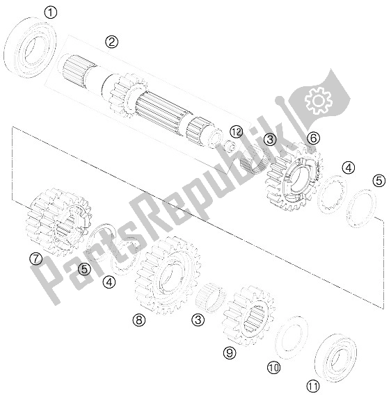 All parts for the Transmission I - Main Shaft of the KTM 690 Duke Orange Japan 2008