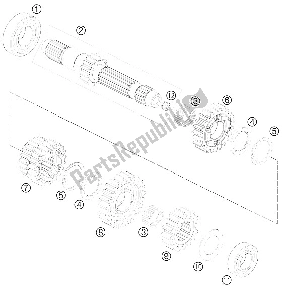 Toutes les pièces pour le Transmission I - Arbre Principal du KTM 690 Supermoto R Europe 2008