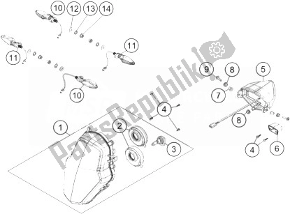 All parts for the Lighting System of the KTM 1190 Adventure ABS Orange Europe 2013