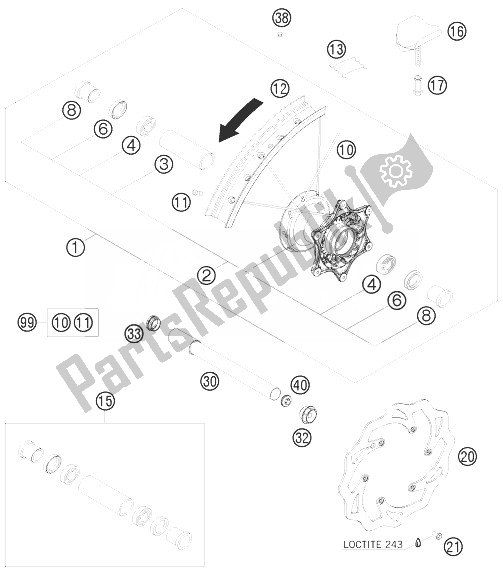 All parts for the Front Wheel of the KTM 250 XC W USA 2010