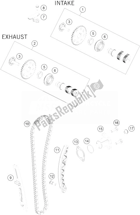 Alle onderdelen voor de Timing Aandrijving van de KTM 125 Duke White ABS Europe 2014