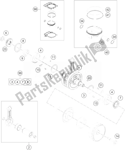 All parts for the Crankshaft, Piston of the KTM 350 EXC F Australia 2014